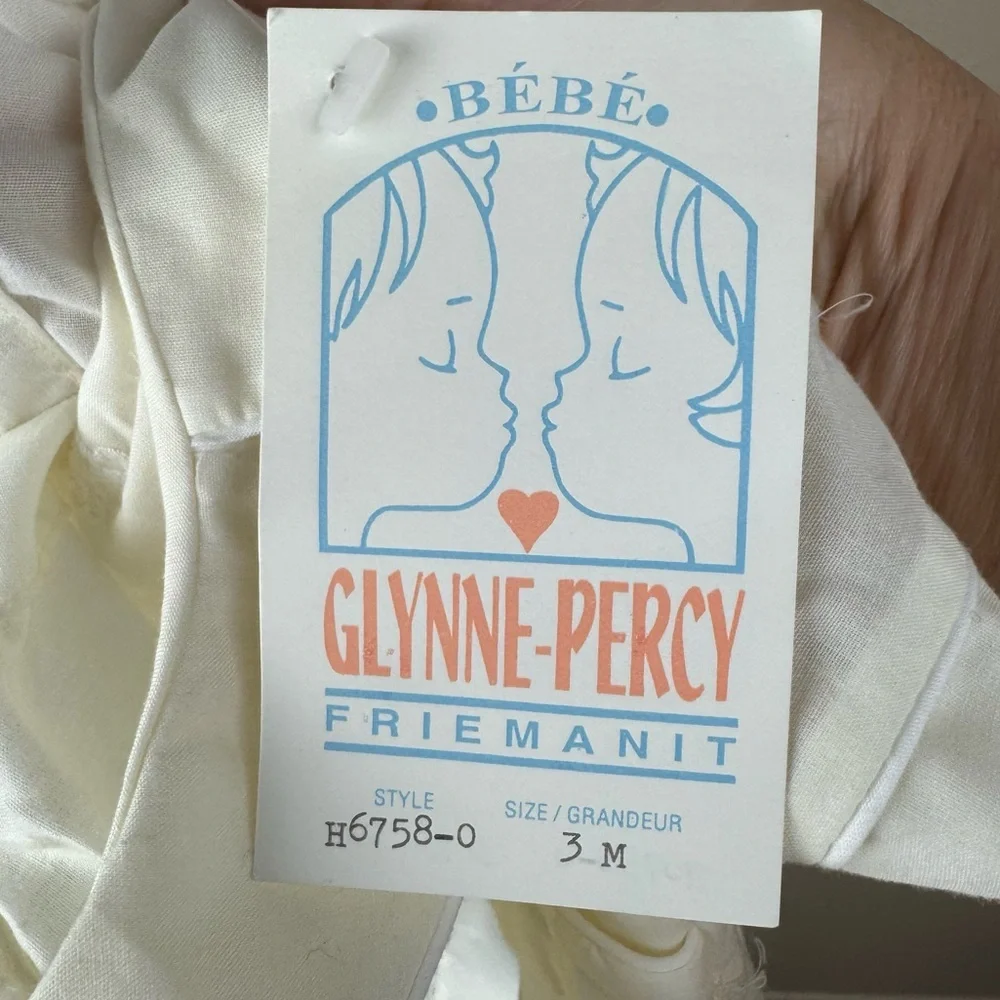Vintage Bebe Glynne Percy Elegant Gender Neutral Baby Romper with Embroidery 3M